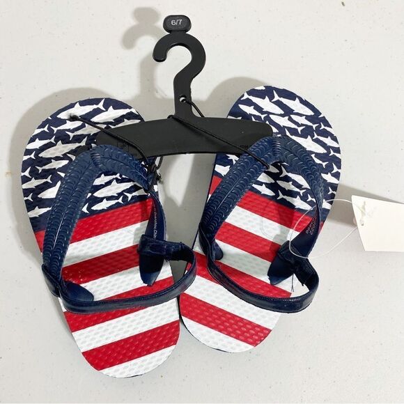 Boys Red, White, & Blue Flip Flops Sandals Size 6/7 - Picture 5 of 7
